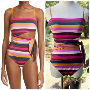 ZIMMERMANN 2 // Women’s 6 8 Ginger Stripe Convertible Scarf Tie Cutout Swimsuit